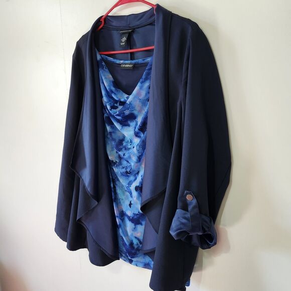 Catherines 2pc Cardigan Tank Set Navy Blue Abstract Plus Size 1X 2X - Picture 2 of 13